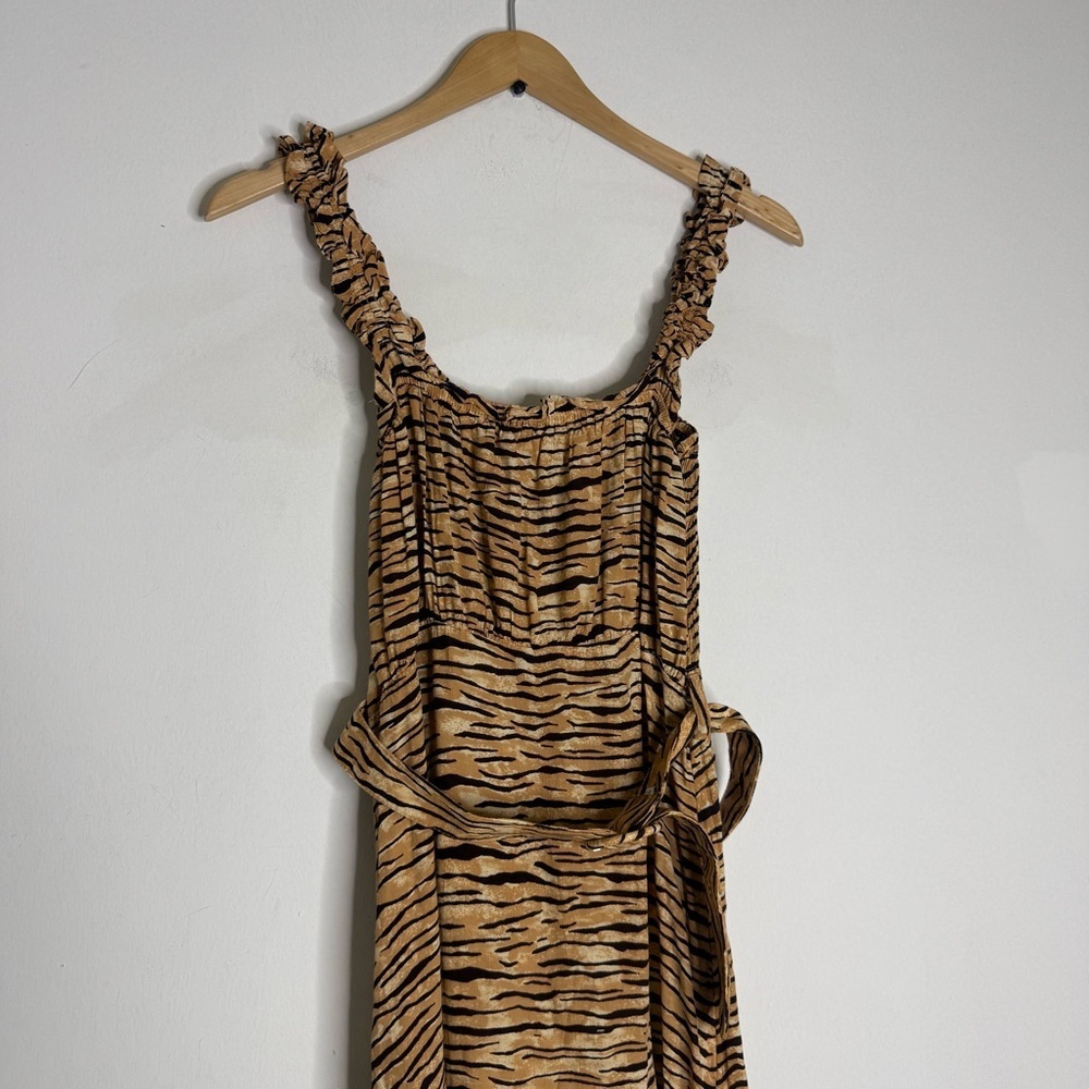 Faithfull The Brand Tiger Print Ruffle Strap Midi Dress – Size L (US 8) - Picture 5 of 6